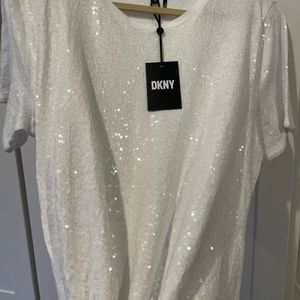 DKNY sequent bright white shirt sleeve T-shirt